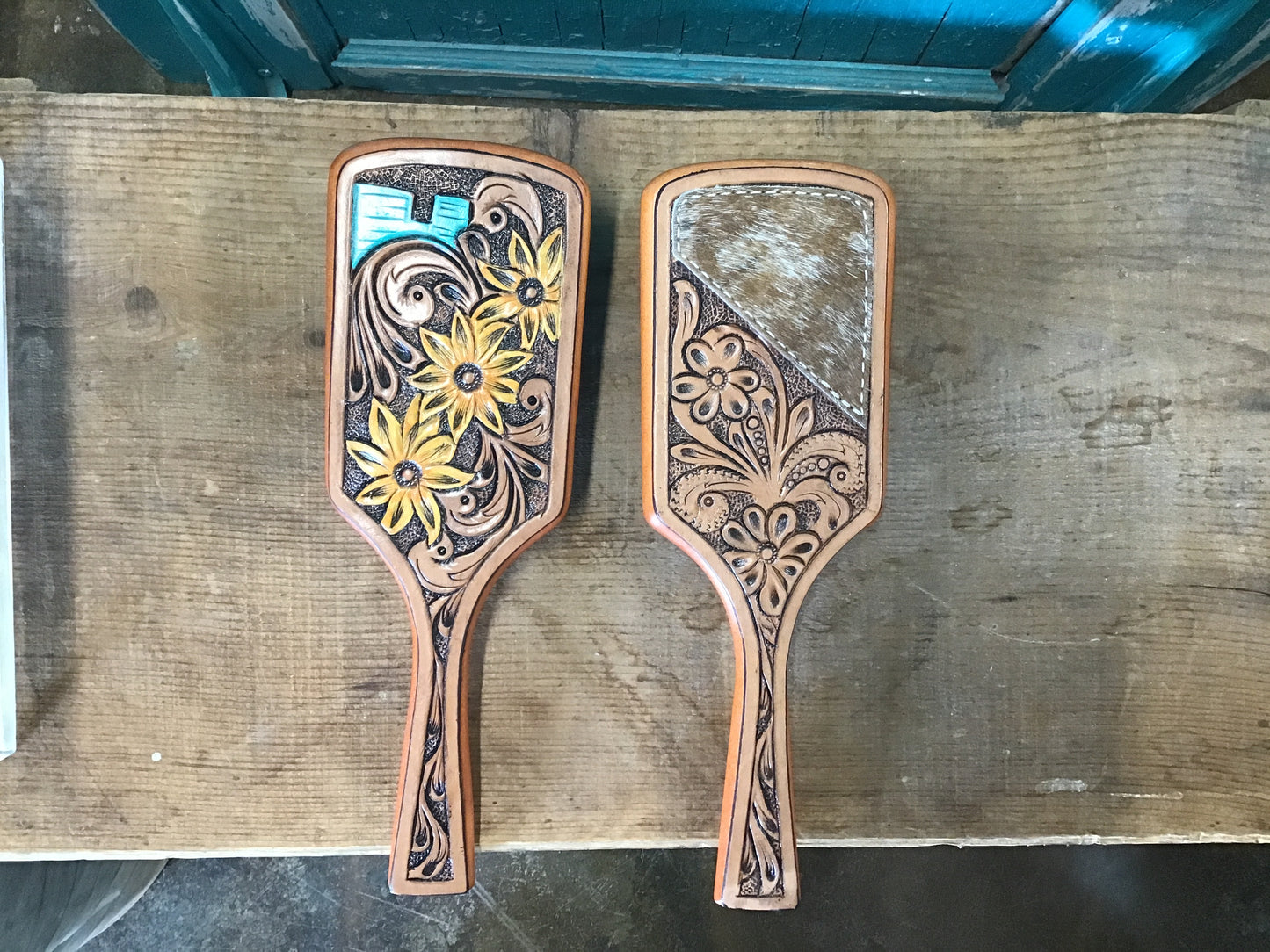 Tooled leather western Hairbrush