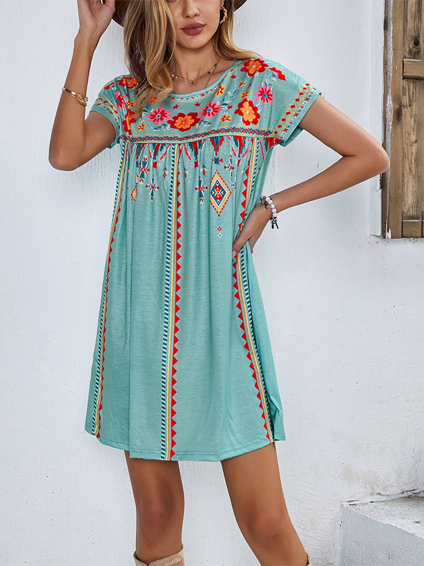 Round Neck Casual Printed Dress