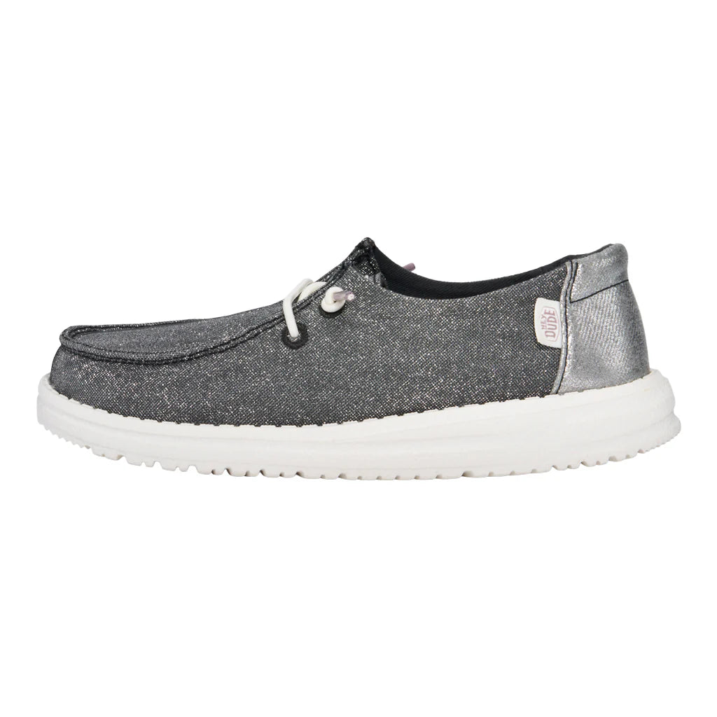 HEY DUDE WENDY YOUTH METALLIC SPARKLE CHARCOAL