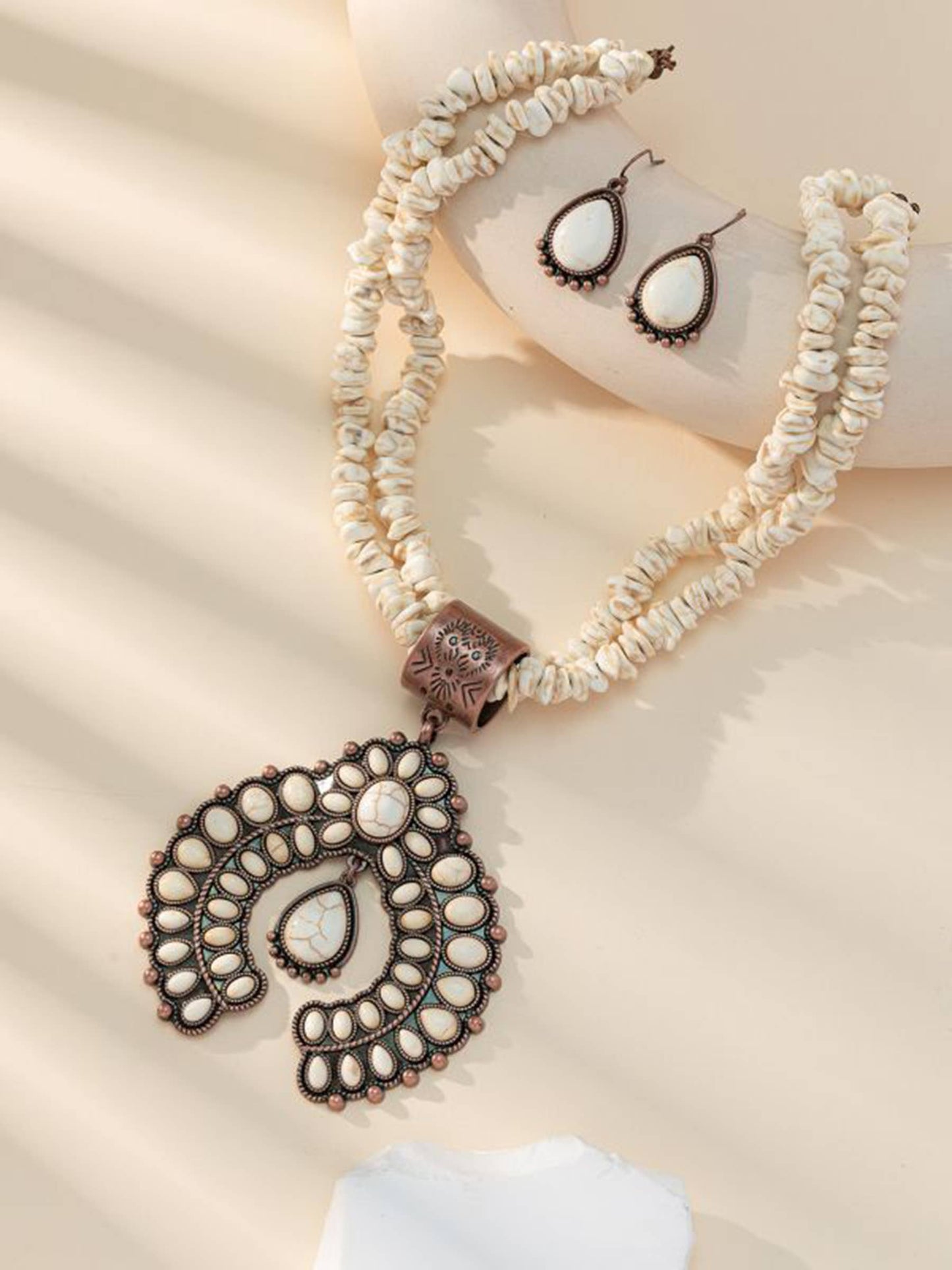 Round Flower Turquoise Pendant Alloy Earring Necklace