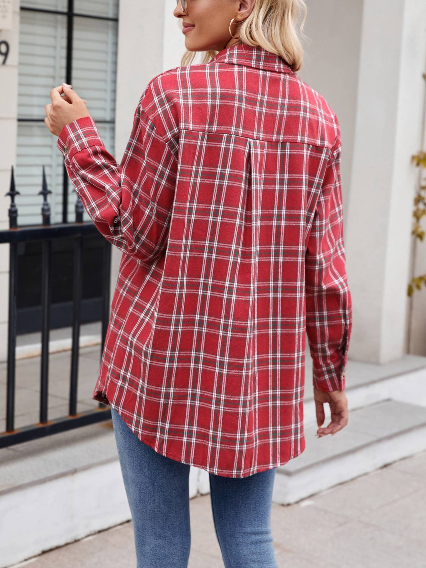 Fashionable Casual Loose Plaid Pocket Shirt