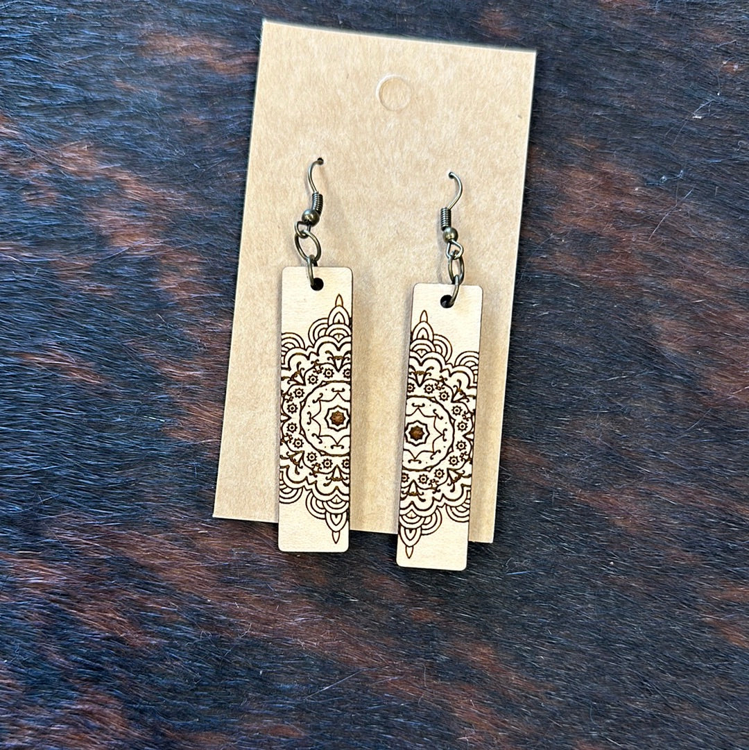 Basswood Bar Engraved Earrings