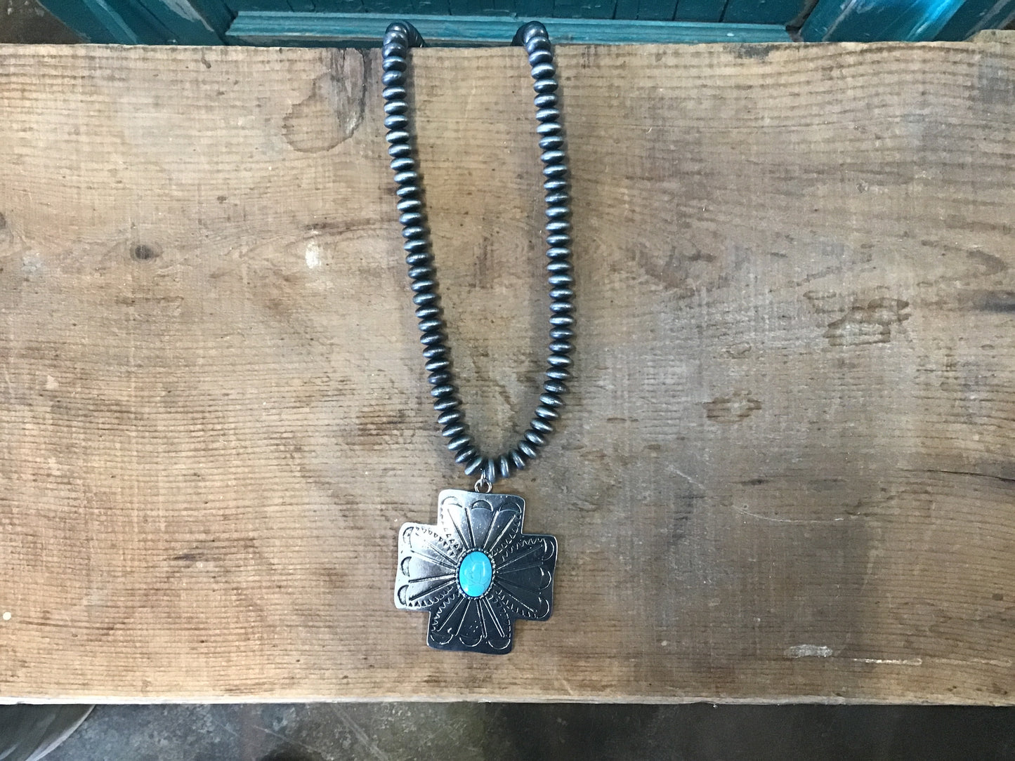 Large Pendant with Turquoise on Navajo Pearls