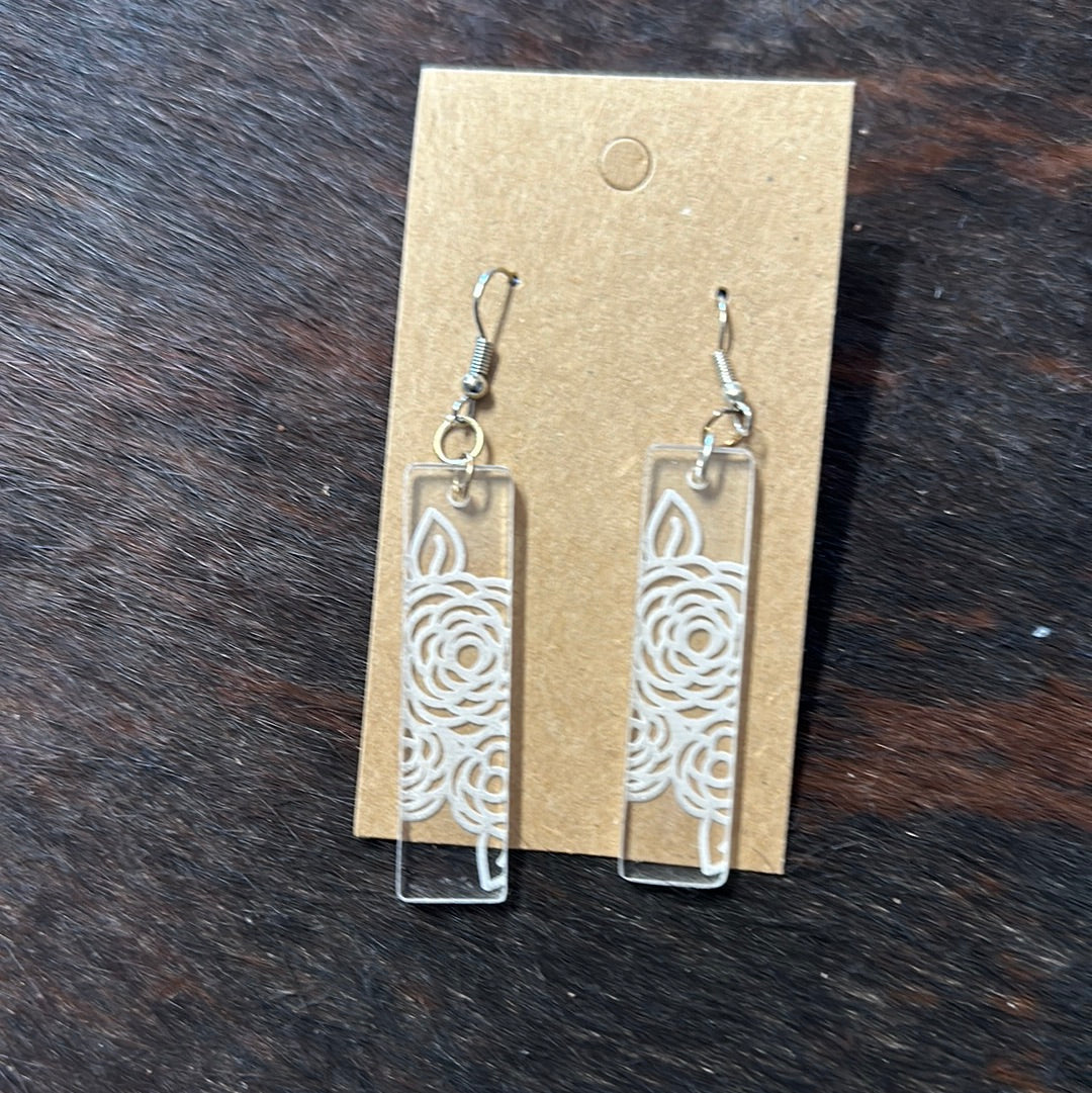 Engraved Acrylic Floral Earrings