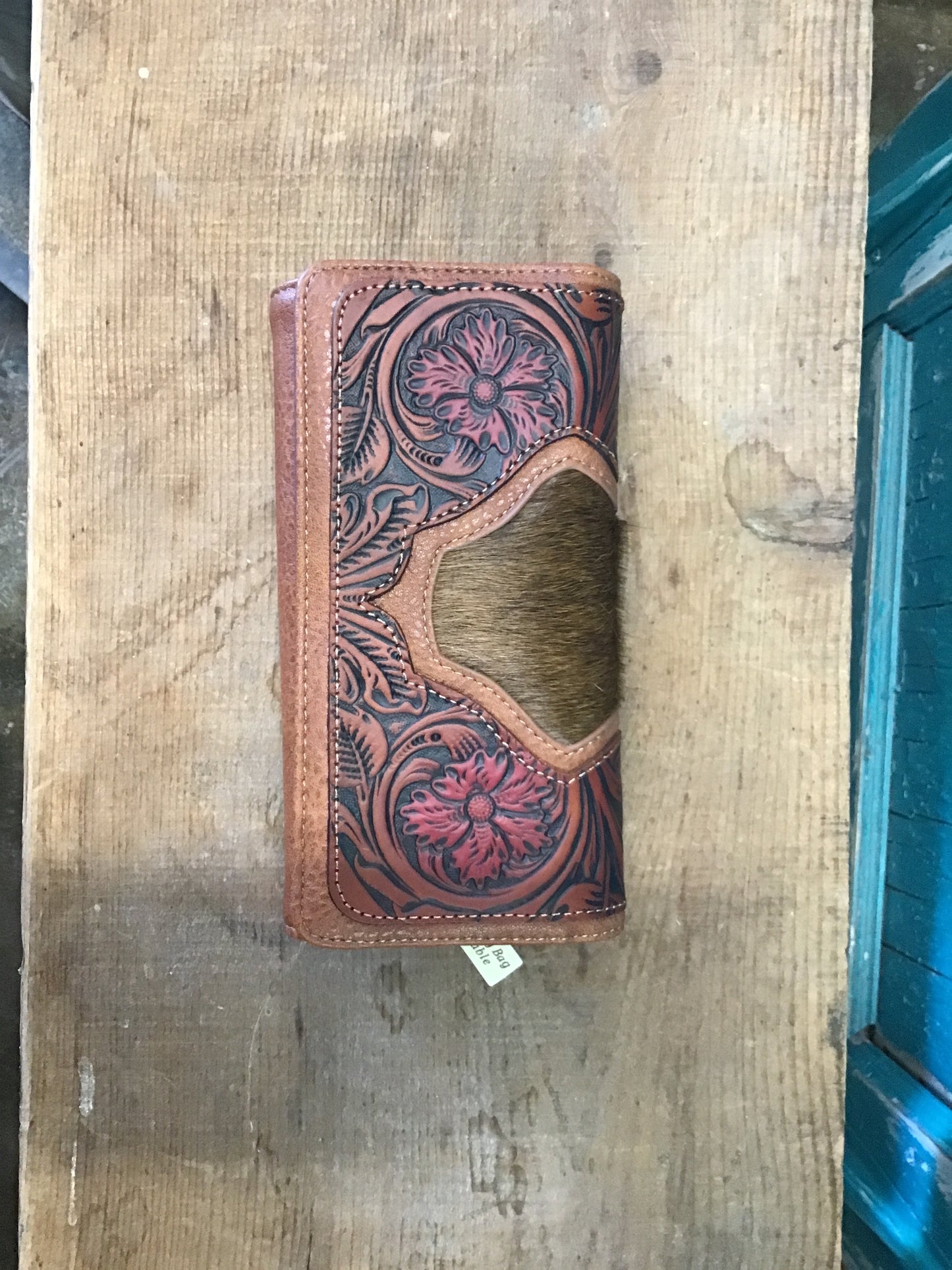 Trinity Ranch Hand Tooled Leather Wallet with Cowhide