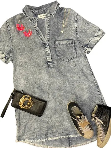 Short Sleeve Washed Denim Dress