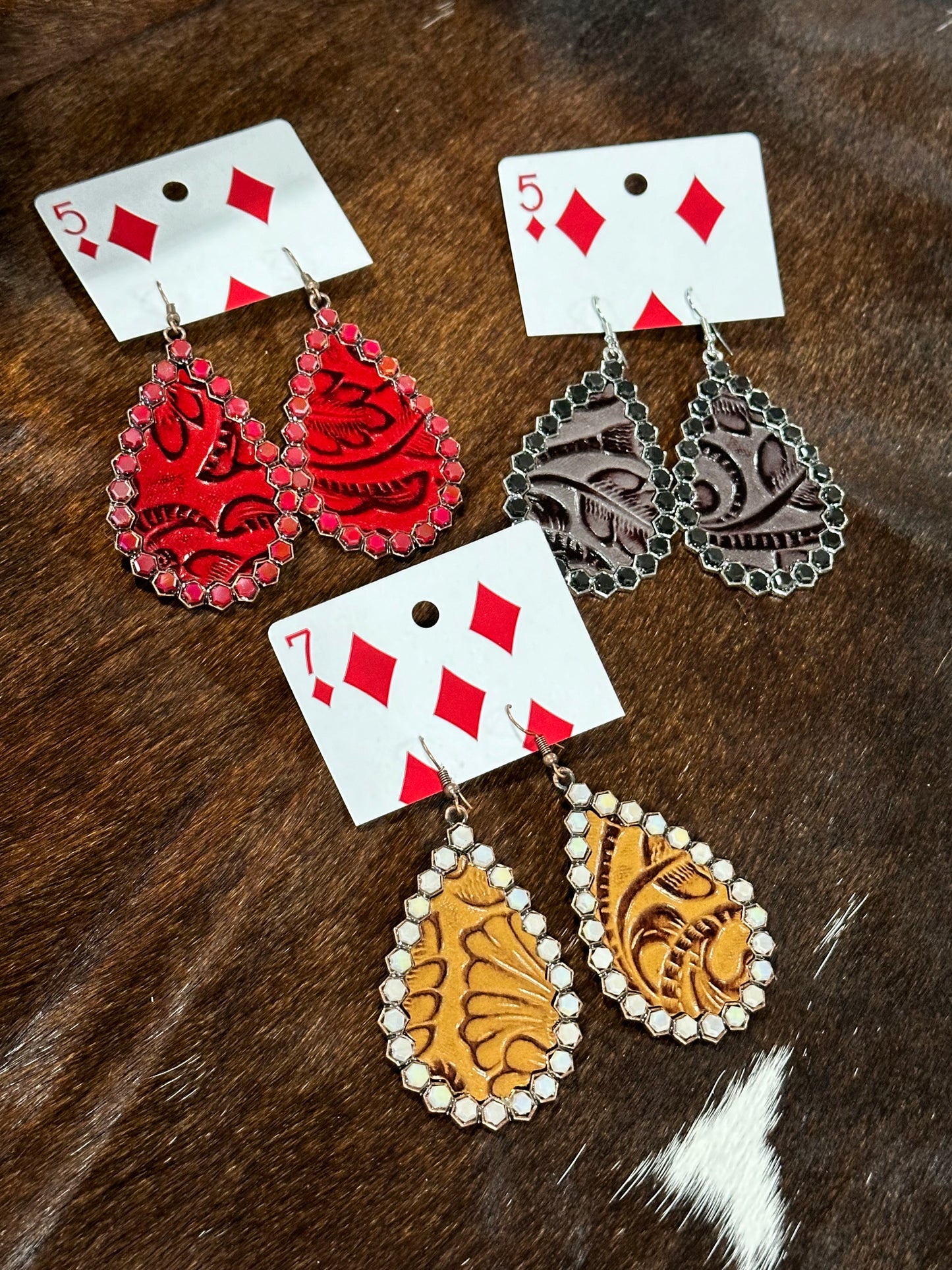 Leather and Gemstone Earrings