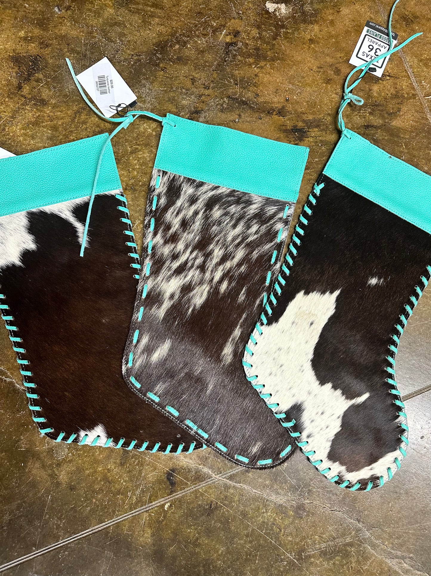 Cowhide Christmas Stockings