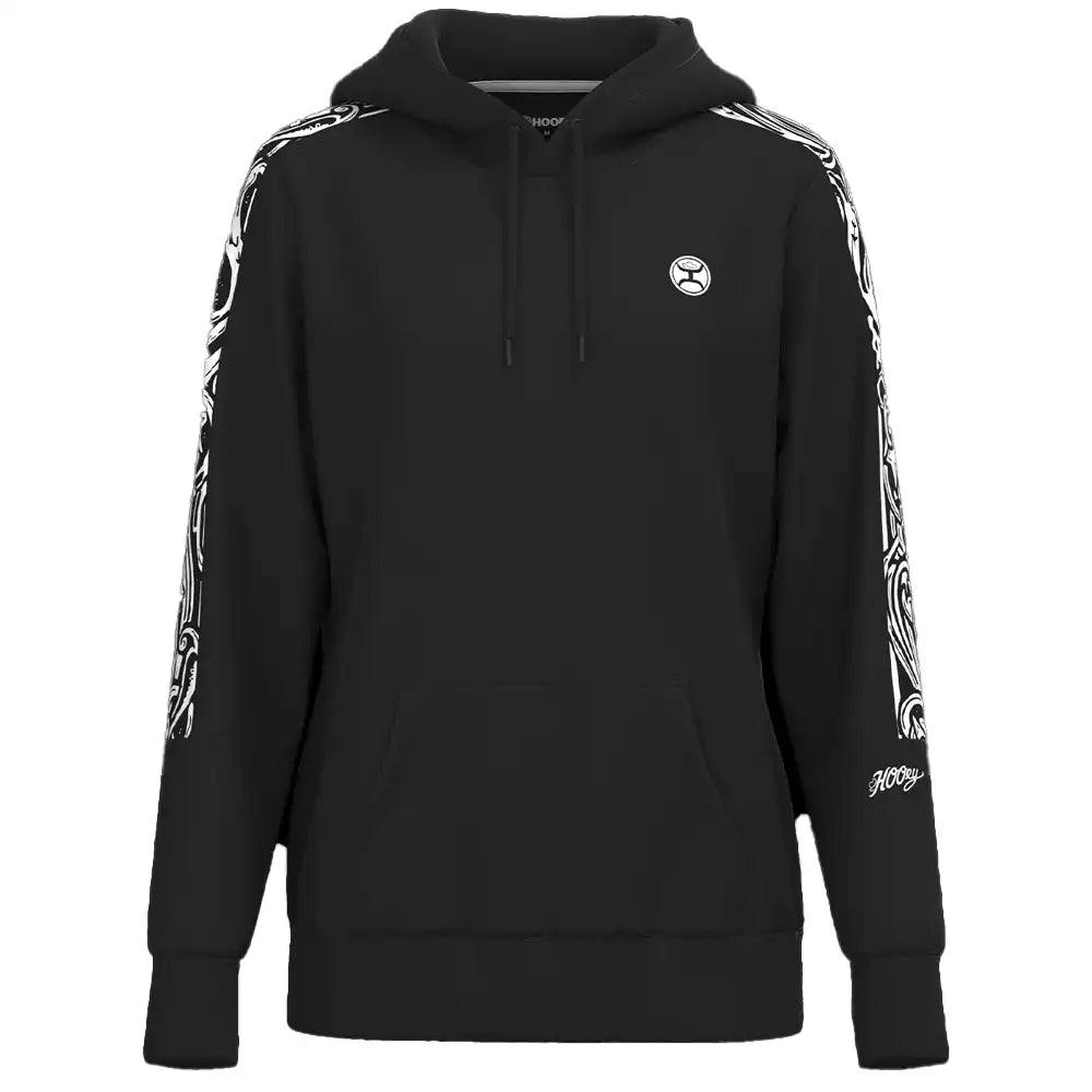 Canyon, Ladies Black Hoody with White Rodeo Star Filigree Pattern on Sleeves and Hood