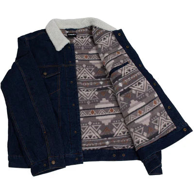Hooey Men’s Denim Jacket, Denim with Cream Sherpa and Brown / Tan Aztec Fleece Lining