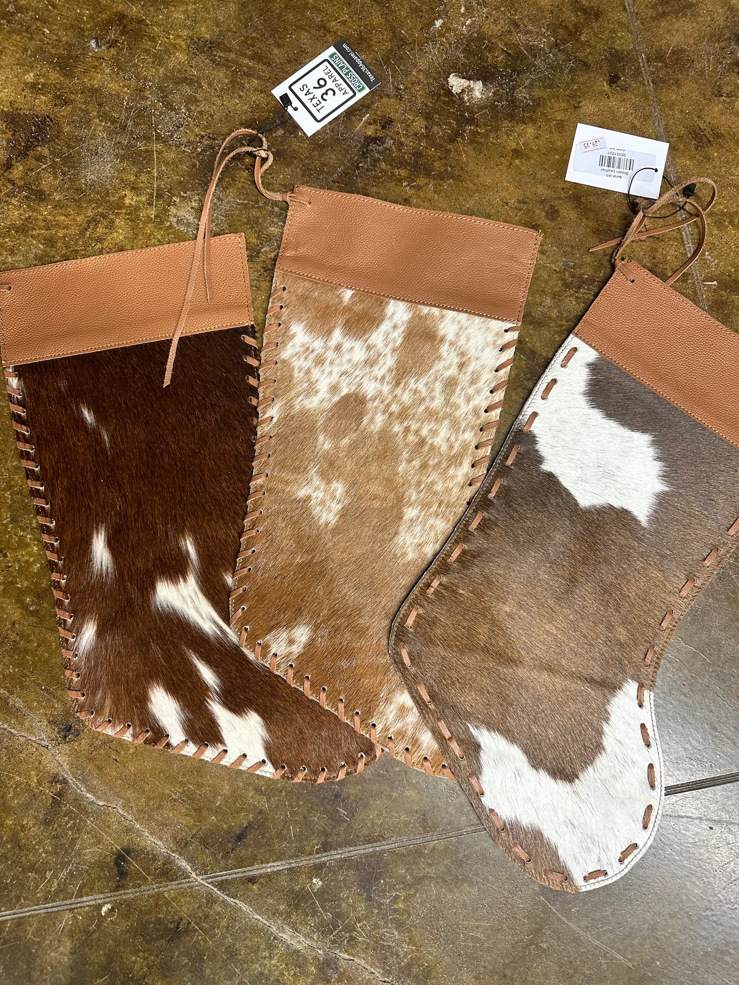 Cowhide Christmas Stockings