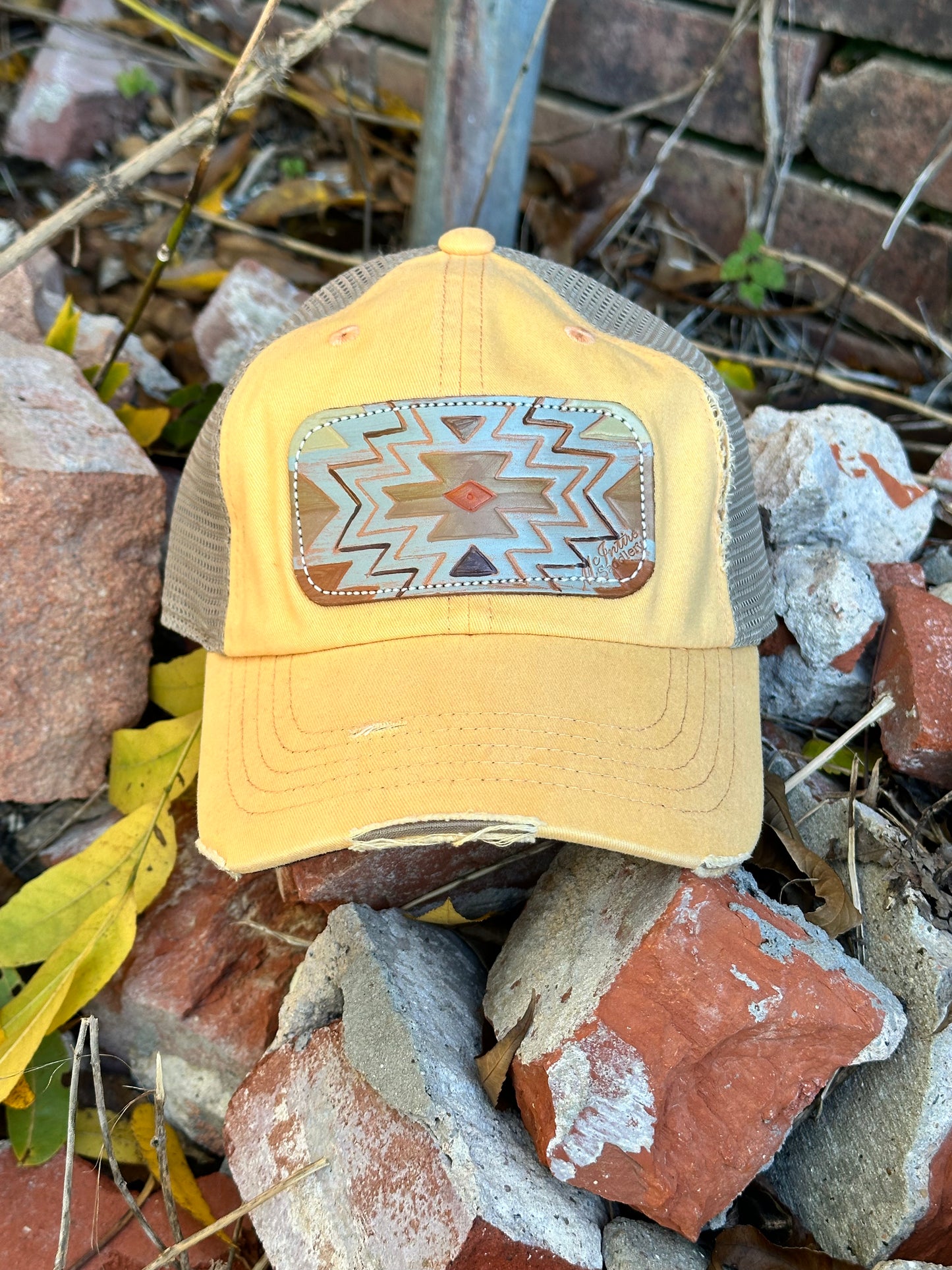 McIntire Yellow Distressed Low Crown- Amarillo Aztec