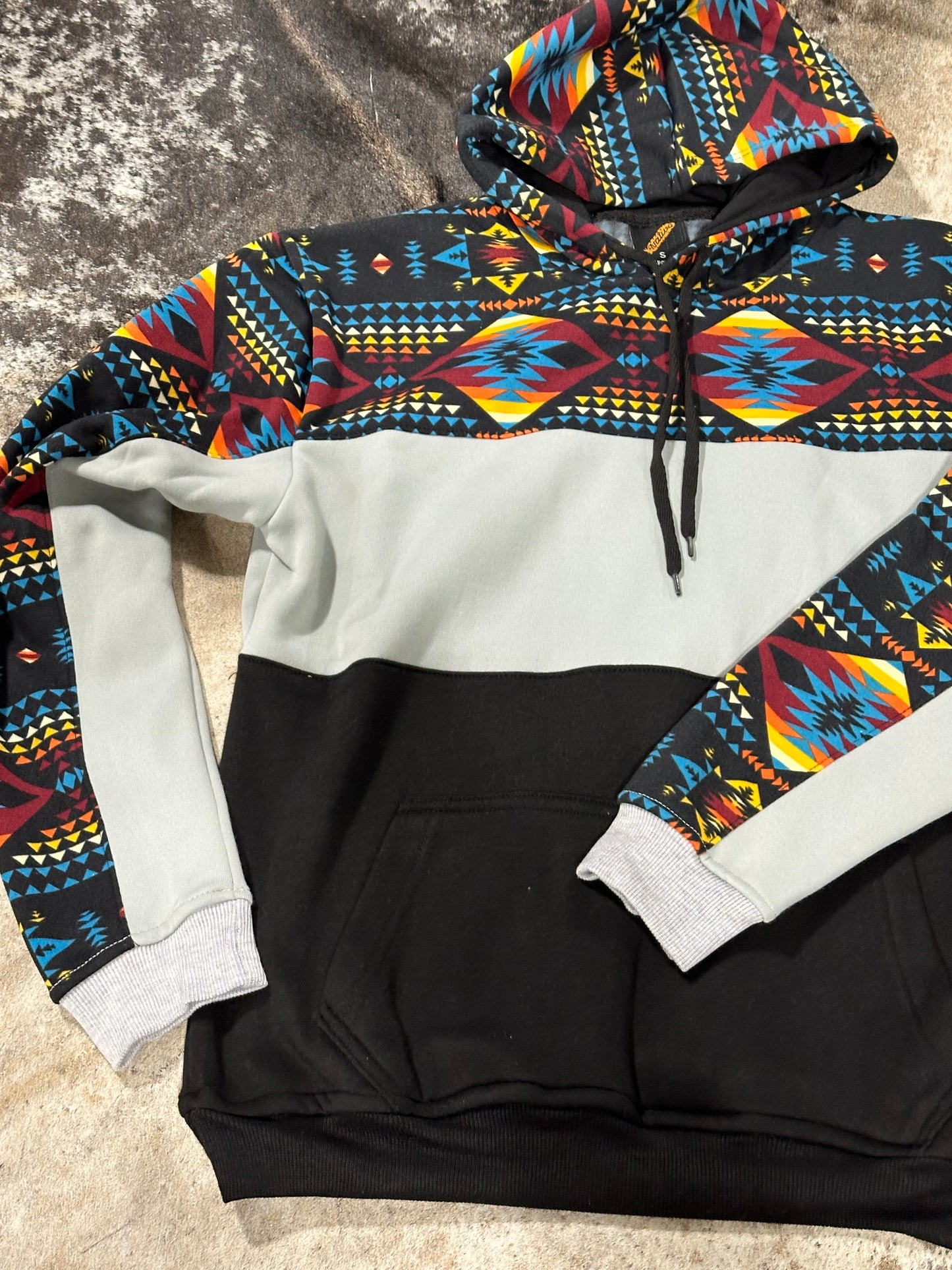 Nativo Grey Aztec Block Hoodie