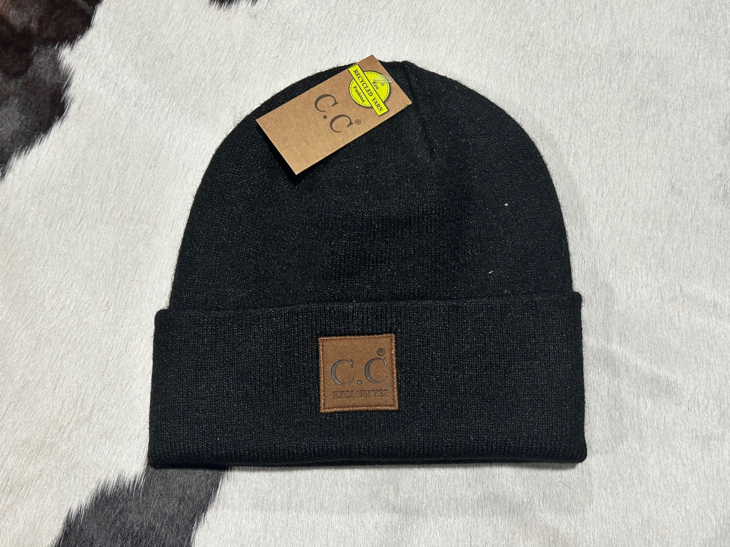 CC Beanie Unisex Soft Ribbed Leather Patch