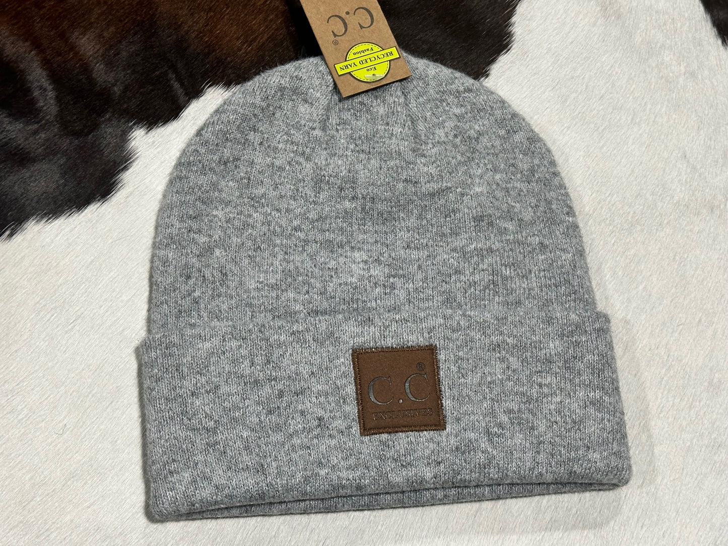 CC Beanie Unisex Soft Ribbed Leather Patch