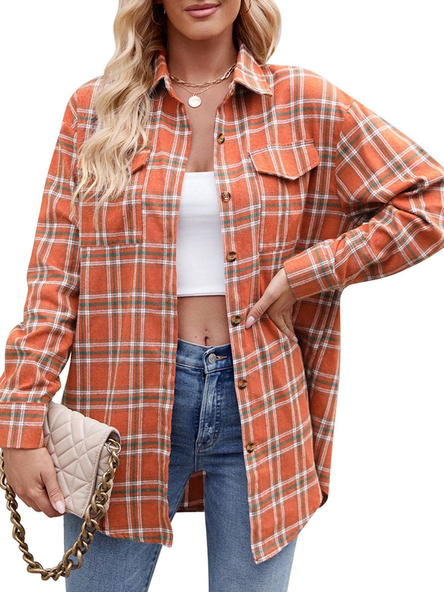 Fashionable Casual Loose Plaid Pocket Shirt