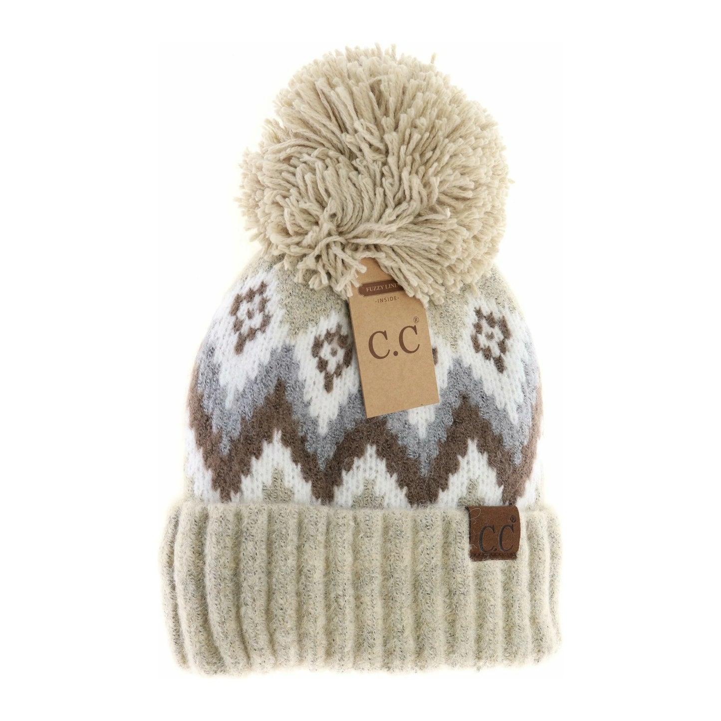CC Beanie Aztec Chevron Knit Pom