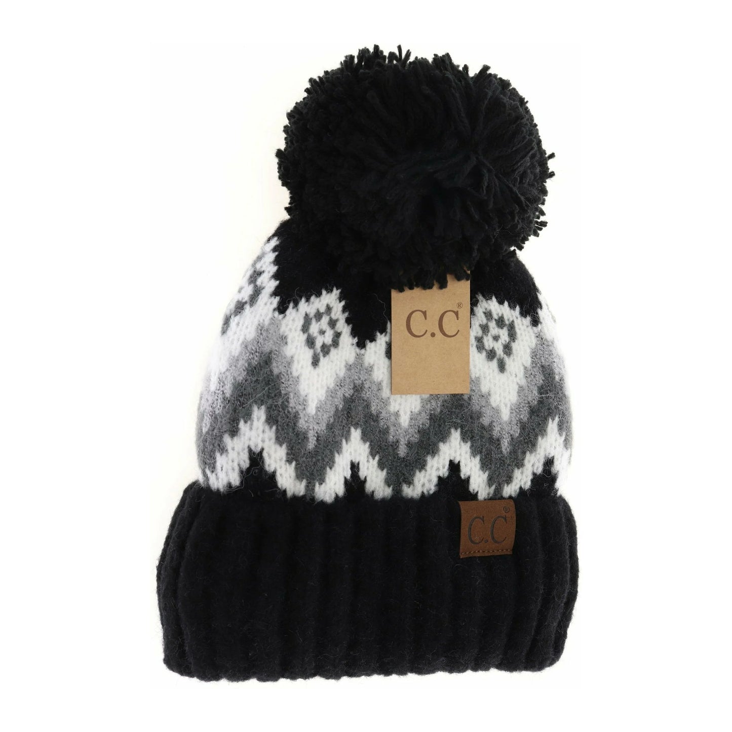 CC Beanie Aztec Chevron Knit Pom