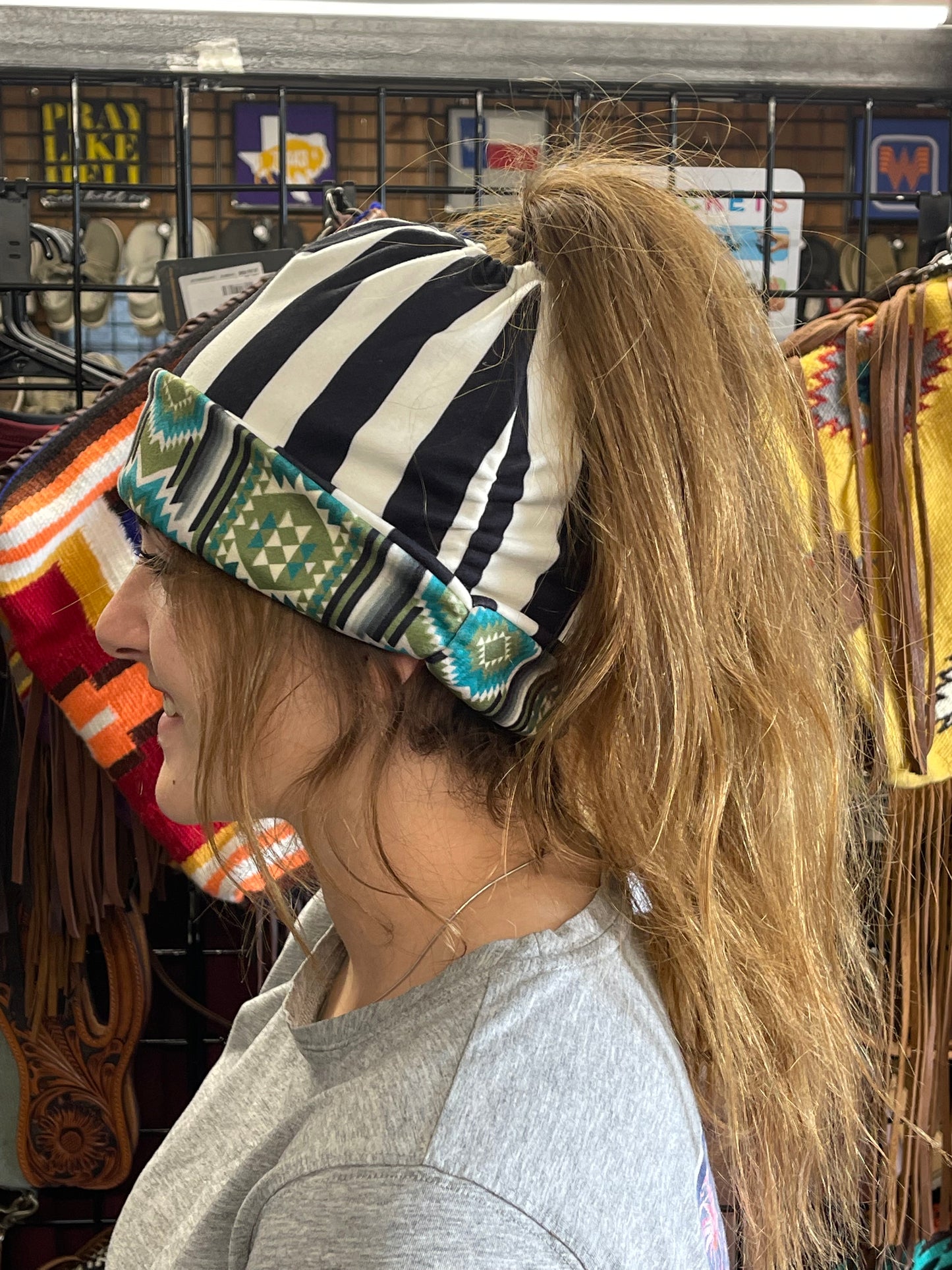 Crazy Train Reversible Ponytail Beanie