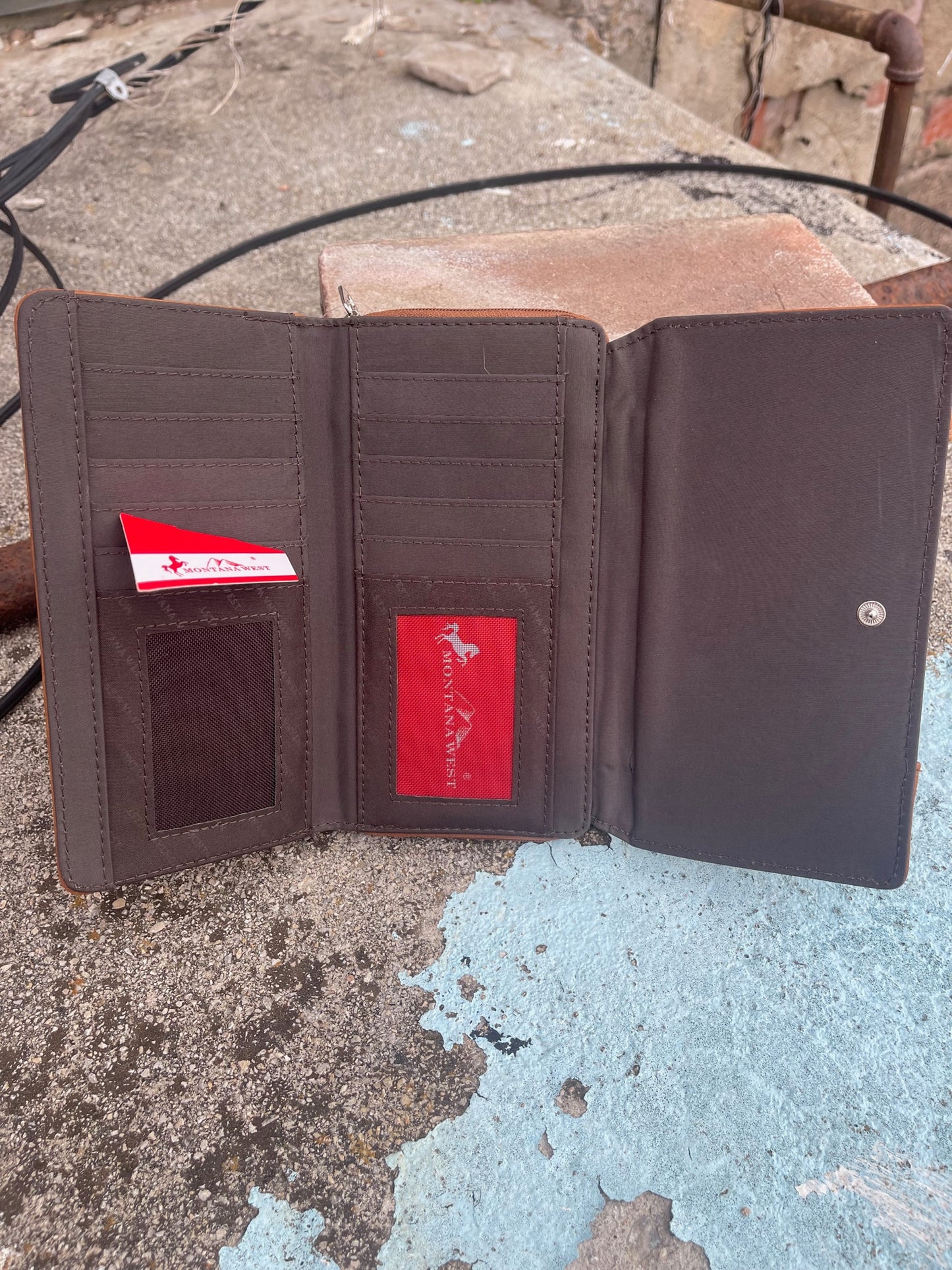 Montana West Brown Teal Tooled Wallet