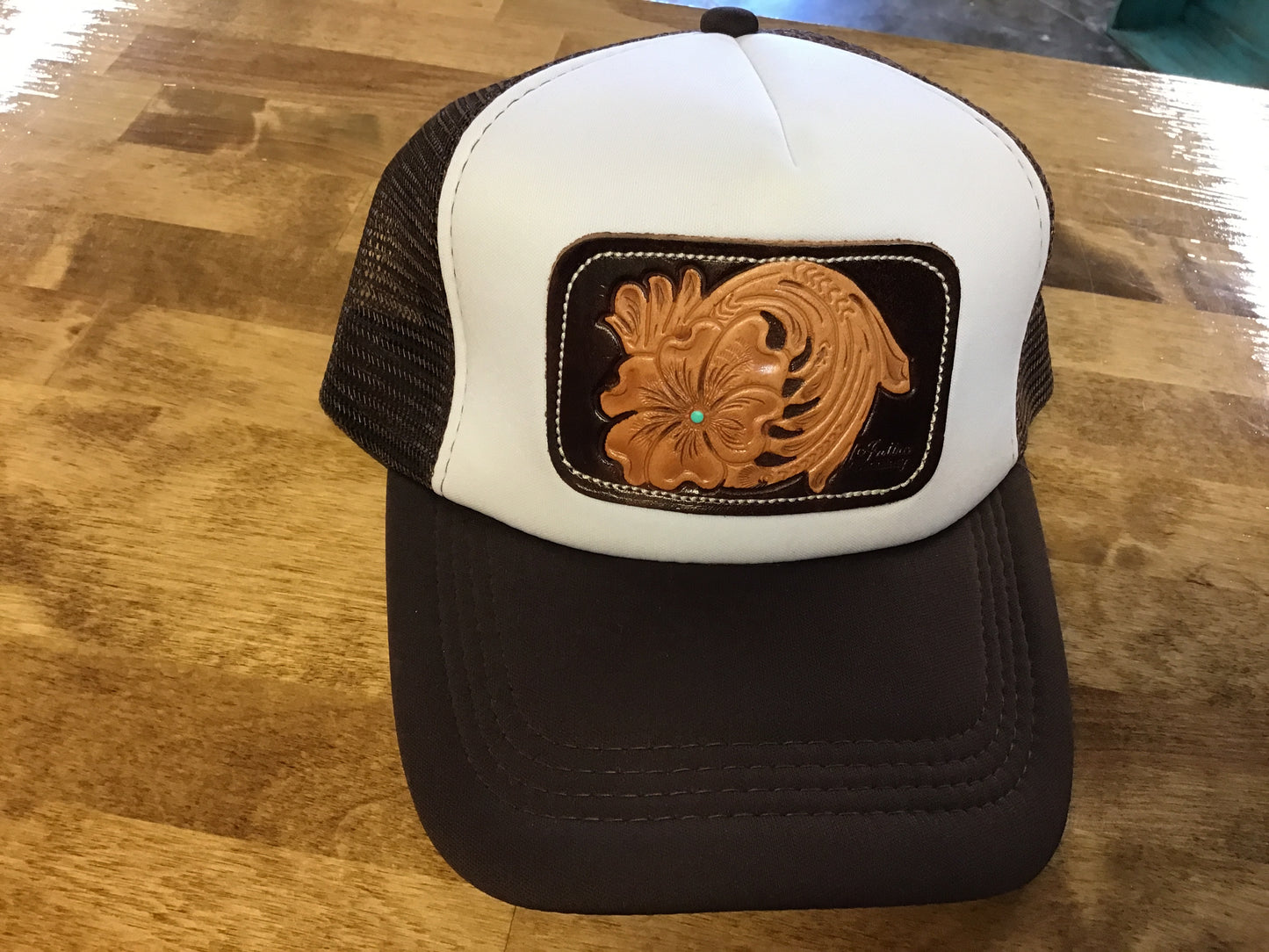 McIntire Brown Foam Trucker Turq Dot