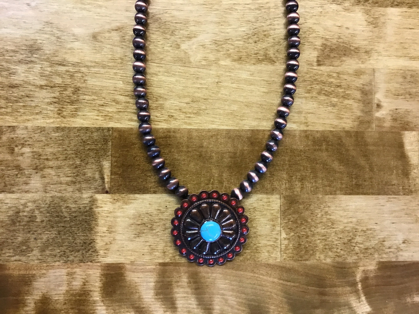 BEADED NECKLACE RED STONE CONCHO