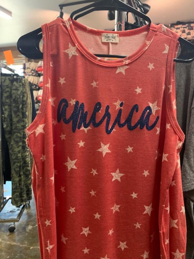 Texas True Threads America Glitter on Star Sleeveless Top