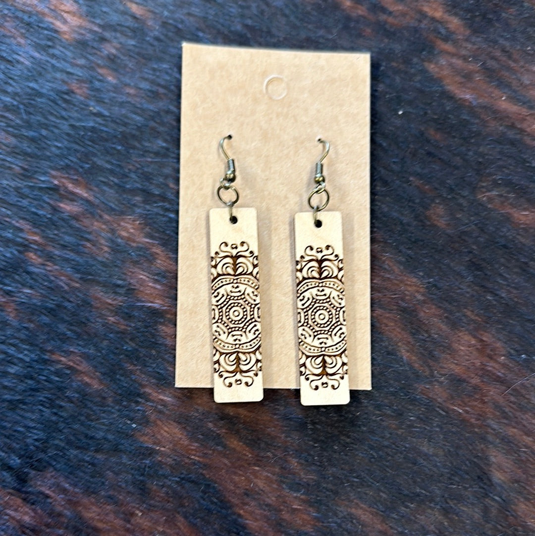 Basswood Bar Engraved Earrings