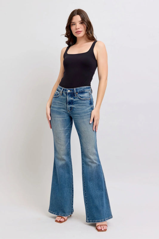JUDY BLUE MID RISE TUMMY CONTROL WASH & BACK SHIELD PKT FLAR 88934REG