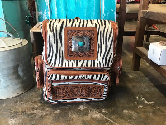 Tooled cowhide backpack