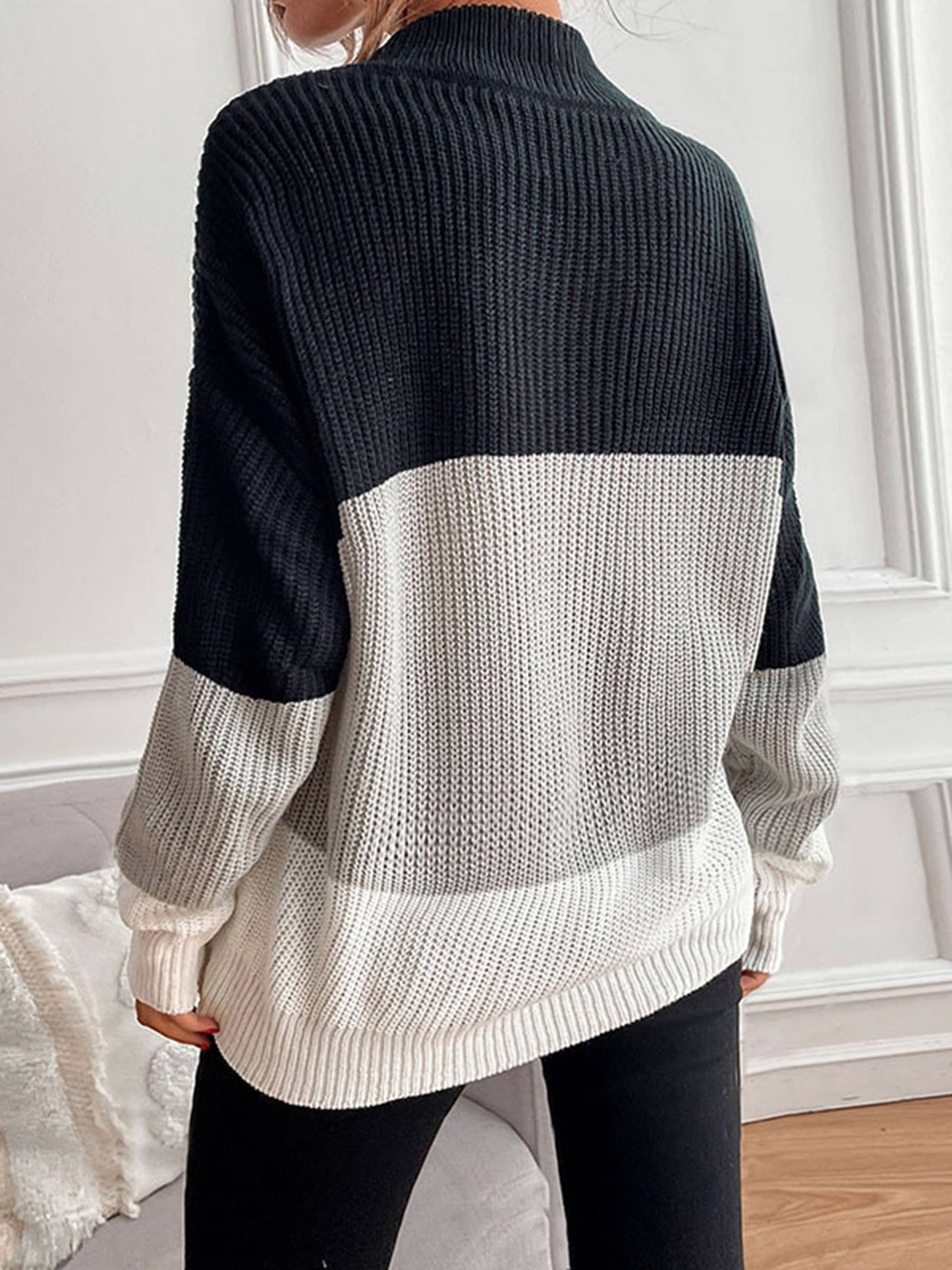 Half High Neck Color Blocked Sweater