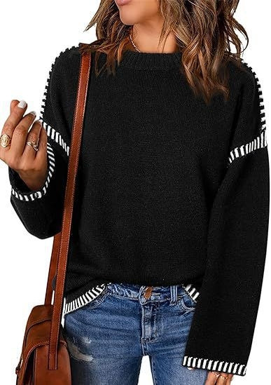 Lily Solid Color Sweater Thread Patchwork