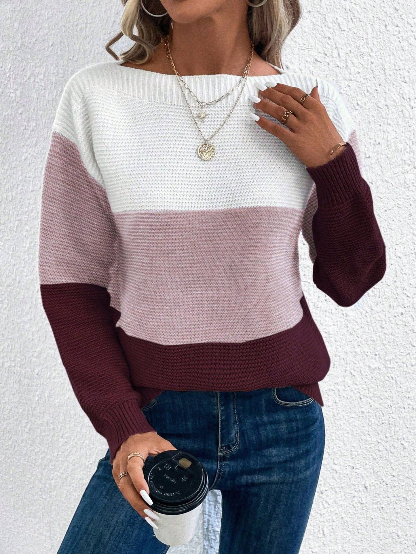 Round Neck Contrasting Knit Sweater