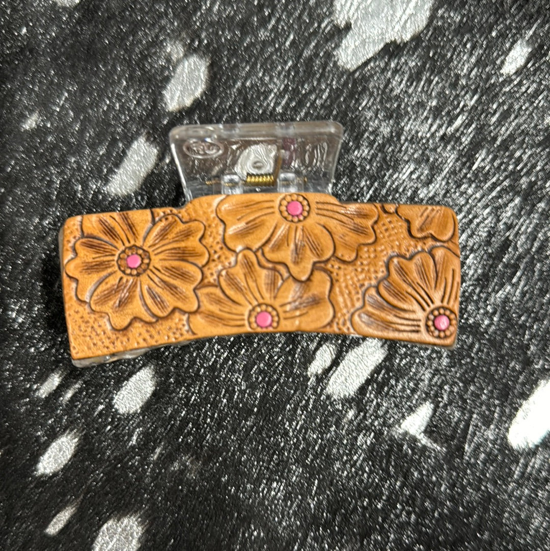 Tooled Leather Hair Clips