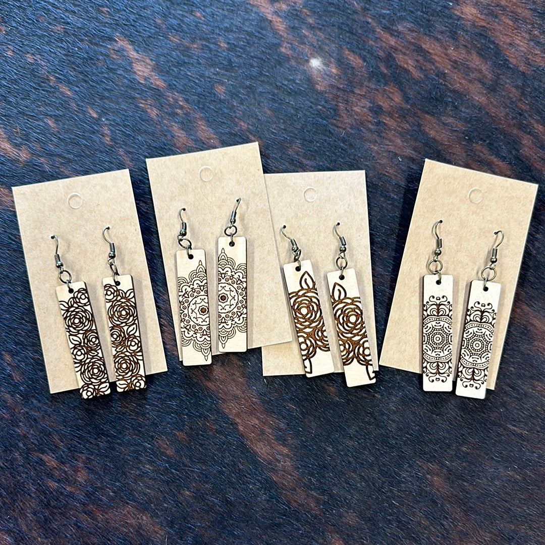 Basswood Bar Engraved Earrings