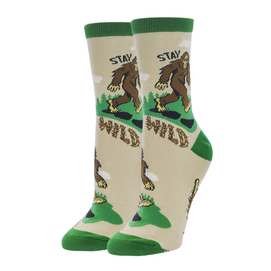 Stay Wild | Women's Novelty Bigfoot Cotton Crew Socks