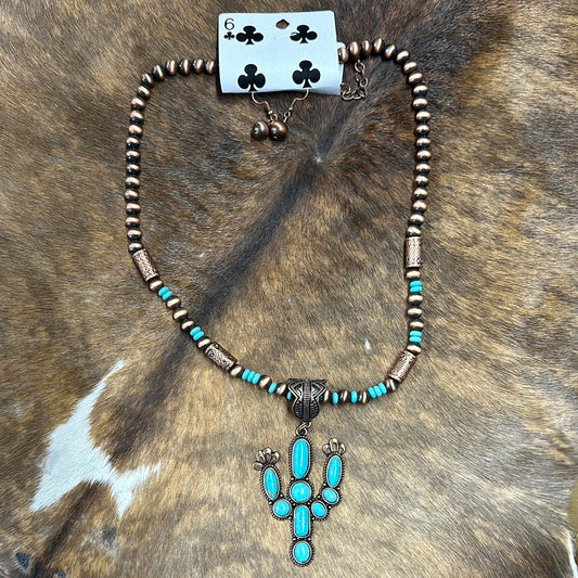 Turquoise Cactus Necklace Earring set