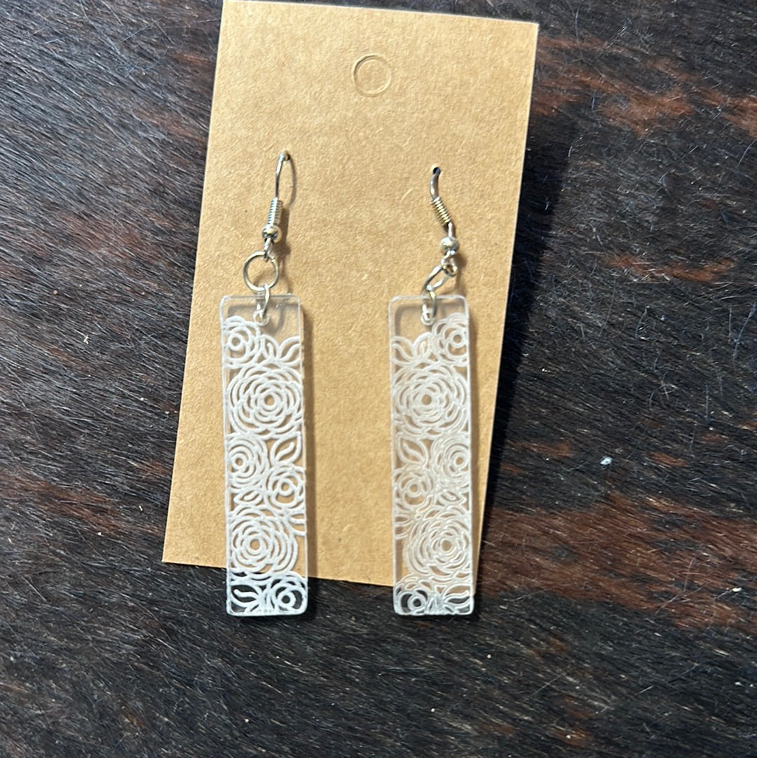 Engraved Acrylic Floral Earrings