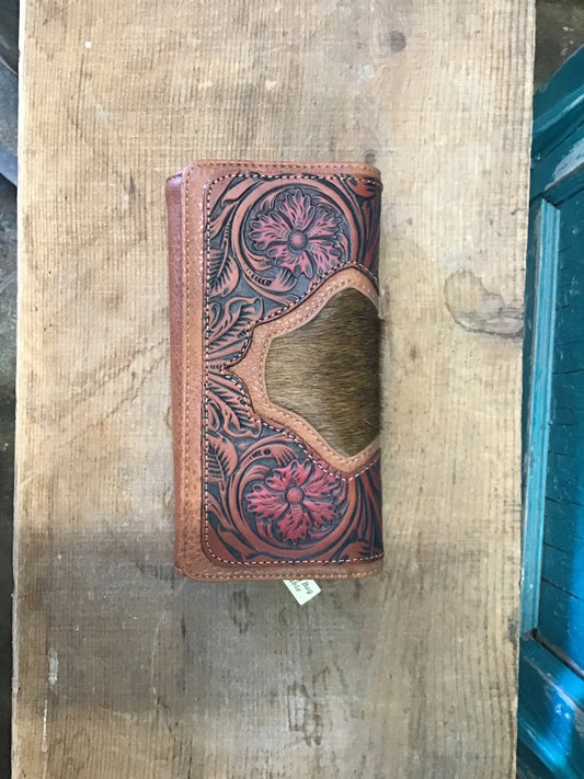 Trinity Ranch Hand Tooled Leather Wallet with Cowhide