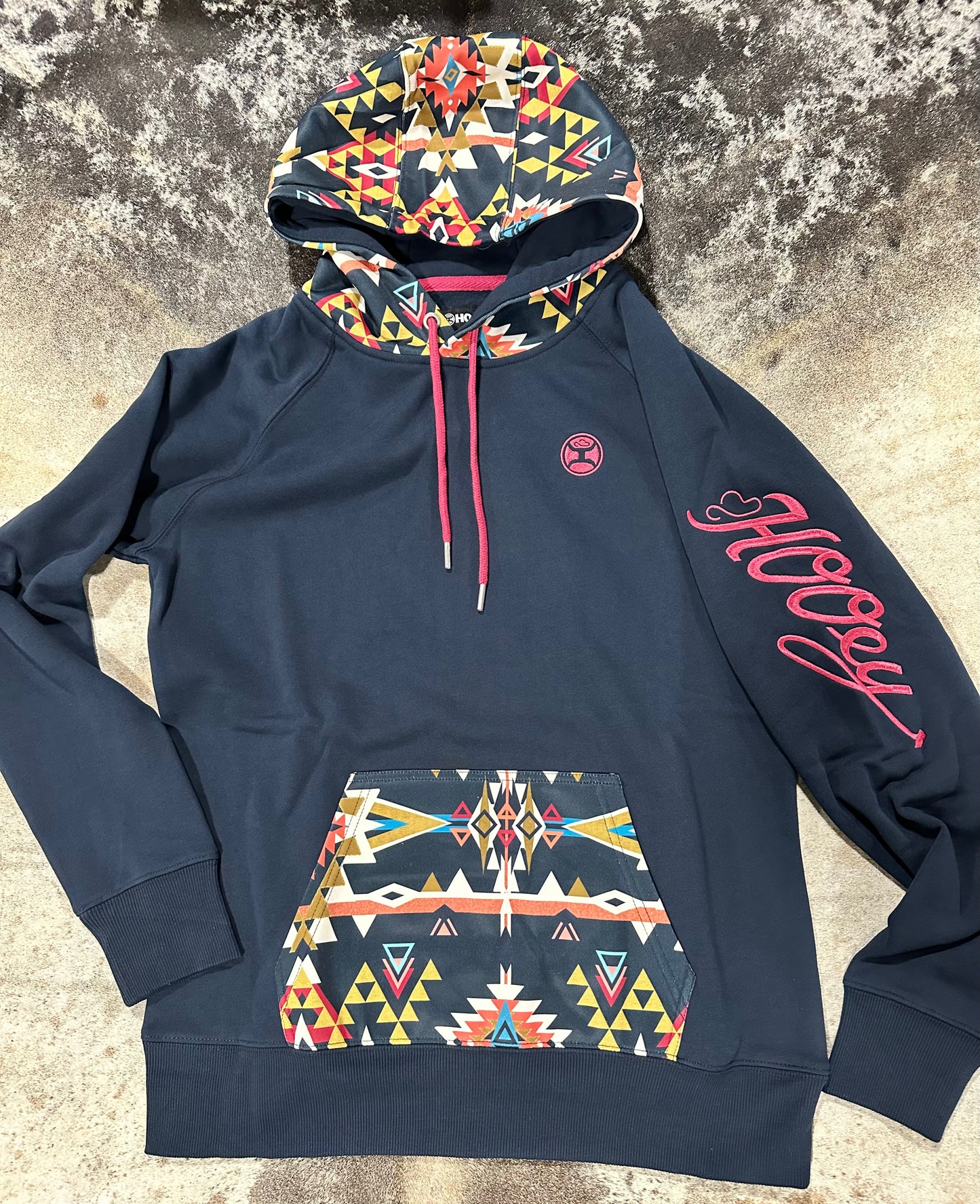 Hooey Ladies Navy Aztec Hoodie