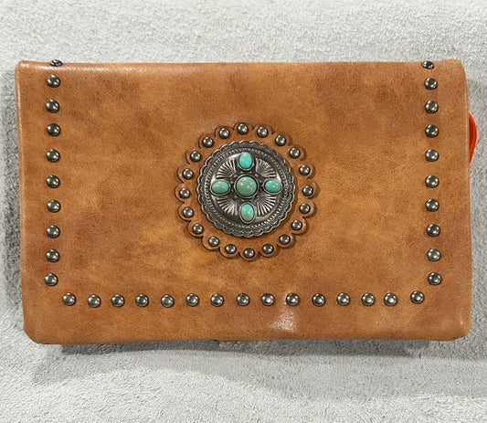American Bling Brown Leather Clutch