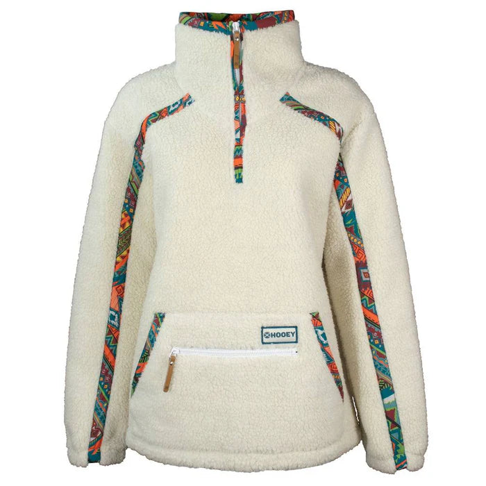 HOOEY LADIES CREAM SHERPA PULLOVER WITH MULTI COLOR
