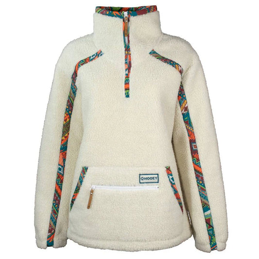 HOOEY LADIES CREAM SHERPA PULLOVER WITH MULTI COLOR