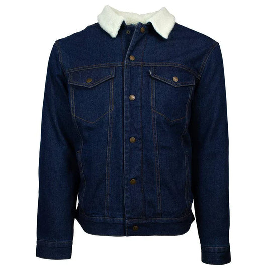 Hooey Men’s Denim Jacket, Denim with Cream Sherpa and Brown / Tan Aztec Fleece Lining