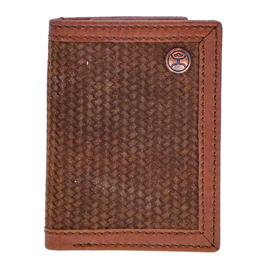 "Hooey Classic Roughout" Trifold Wallet Brown Leather Basketweave Embossed Roughout HTR002-BR