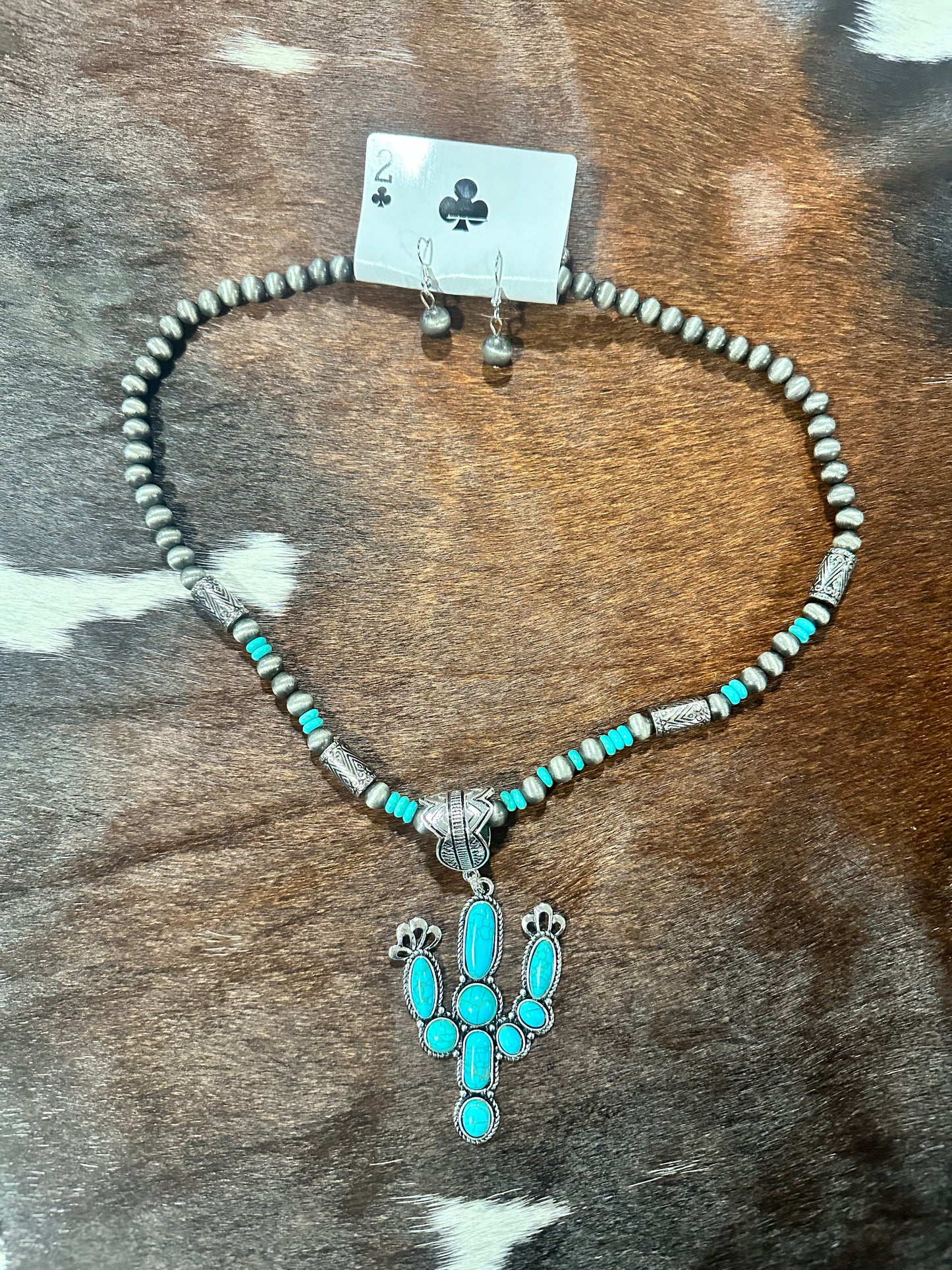 Turquoise Cactus Necklace Earring set