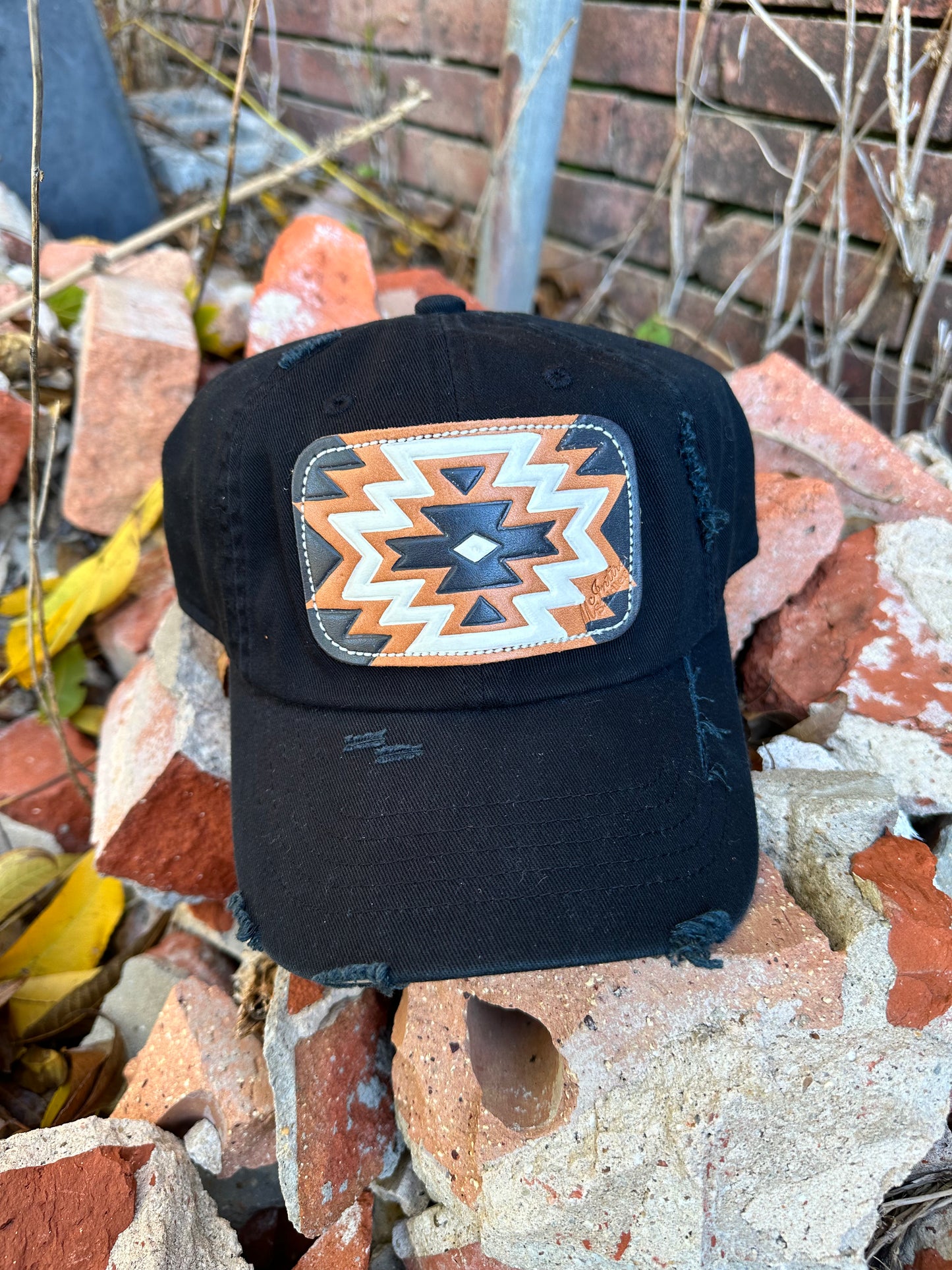 McIntire Black Solid back distressed- Black/White Aztec
