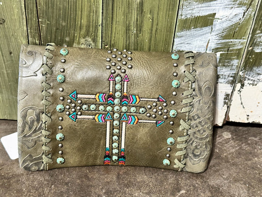 American Bling Olive Clutch