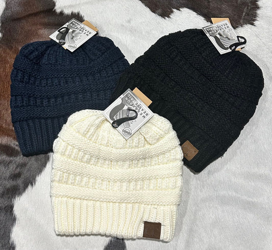 Fuzzy Lined Solid Classic CC Beanie Tail