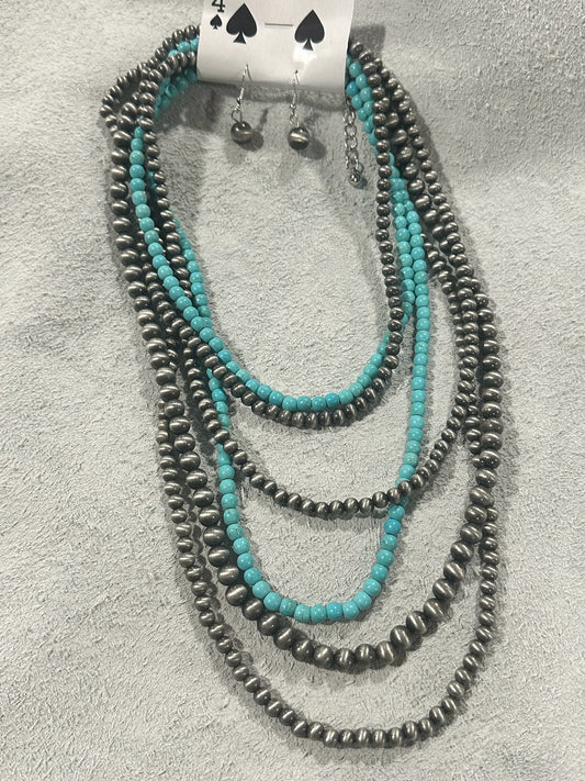 Turquoise and Navajo Pearl Layered Necklace Set